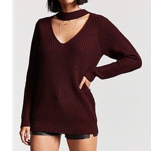 NWT Burgundy Sweater with V Neck Cut Out